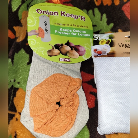 Natural Home Veggie Mesh Bags Reusable Qty 5 & Evri Onion Keeper Bag New - Picture 2 of 6